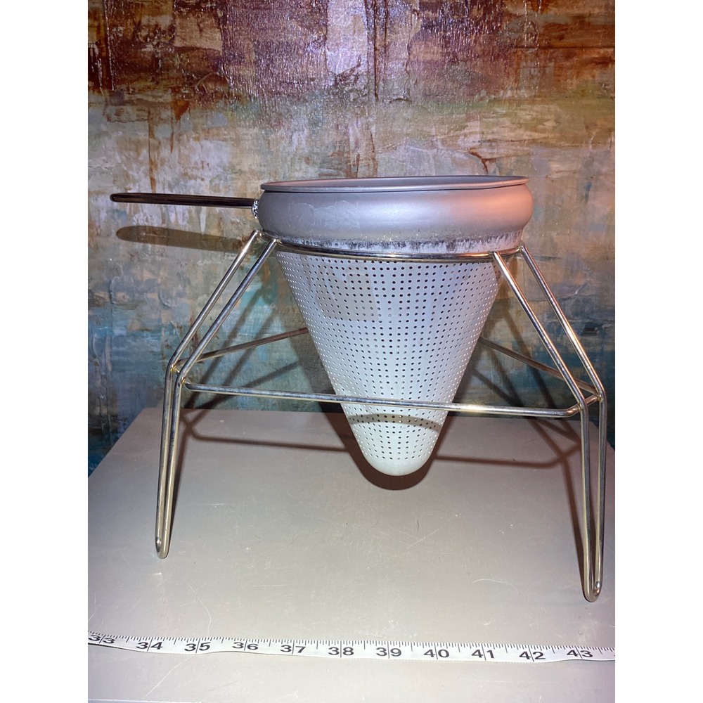 Vintage‎ Aluminum Chinois Conical Strainer with Chrome Wire Tripod Stand Silver